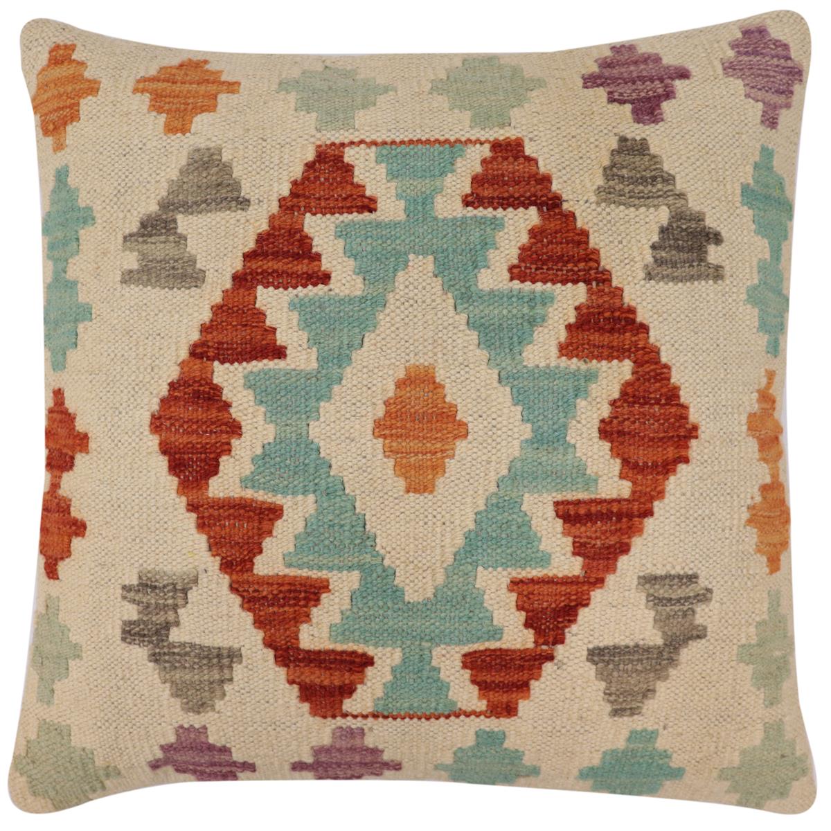 handmade Traditional Pillow Beige Rust Hand-Woven SQUARE 100% WOOL Hand woven turkish pillow2 x 2