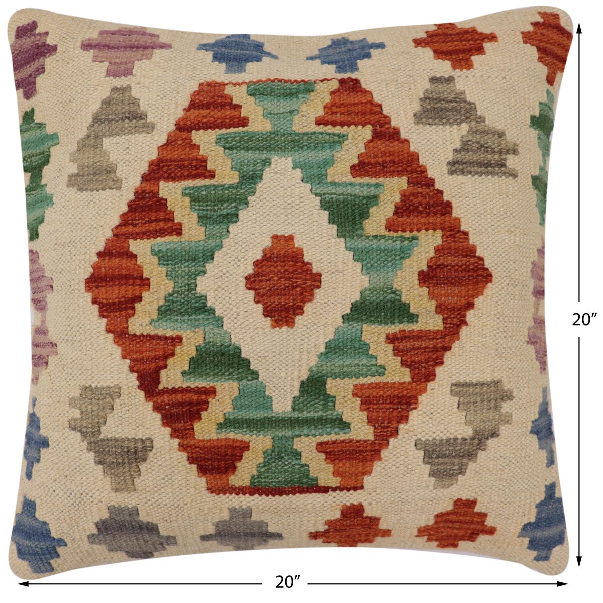 handmade Traditional Pillow Beige Rust Hand-Woven SQUARE 100% WOOL Hand woven turkish pillow2 x 2