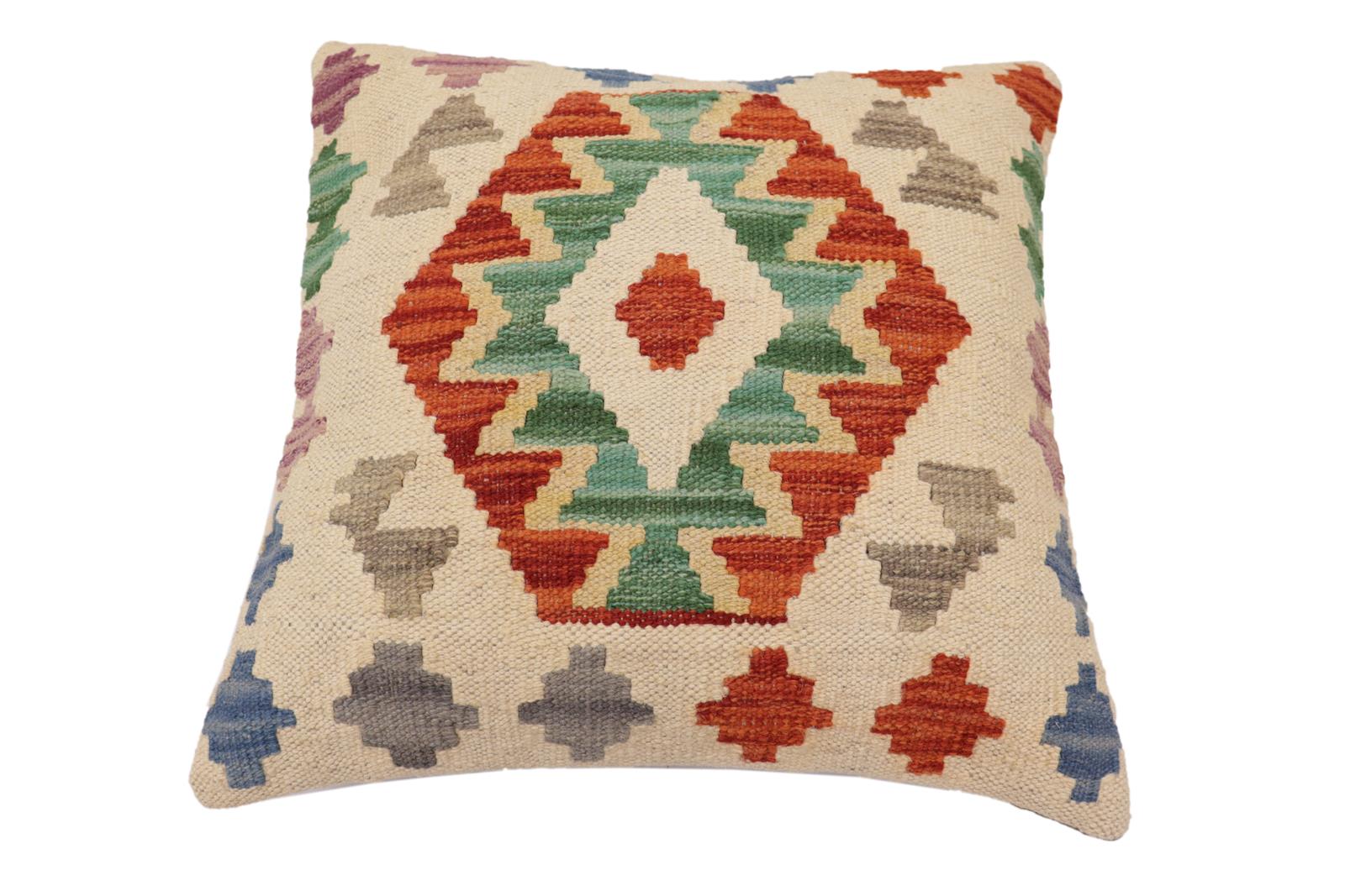 handmade Traditional Pillow Beige Rust Hand-Woven SQUARE 100% WOOL Hand woven turkish pillow2 x 2