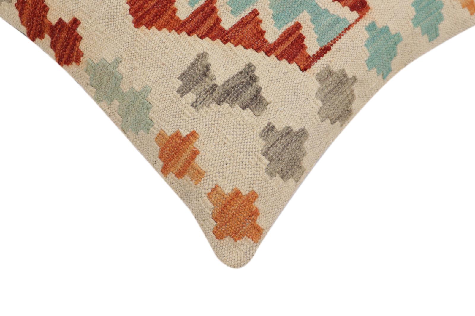 handmade Traditional Pillow Beige Rust Hand-Woven SQUARE 100% WOOL Hand woven turkish pillow2 x 2