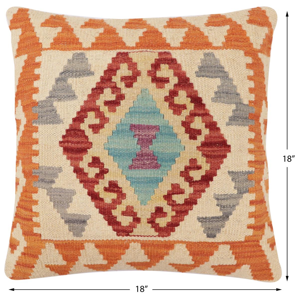 handmade Traditional Pillow Red Beige Hand-Woven SQUARE 100% WOOL Hand woven turkish pillow2 x 2