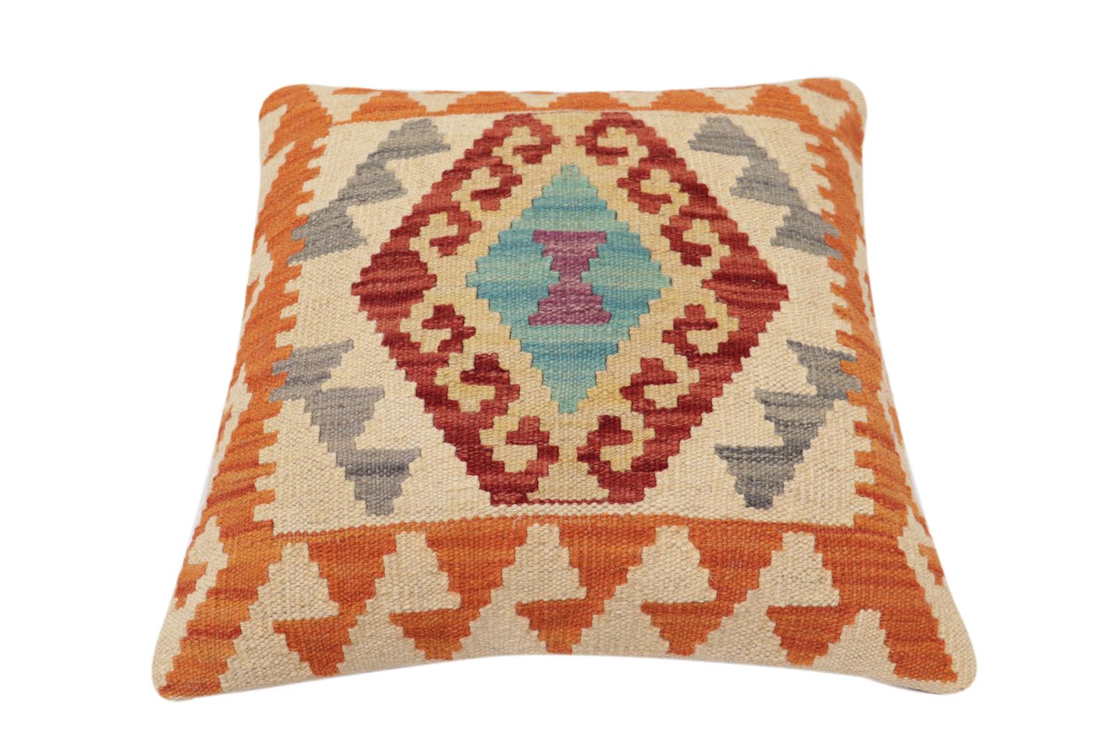 handmade Traditional Pillow Red Beige Hand-Woven SQUARE 100% WOOL Hand woven turkish pillow2 x 2