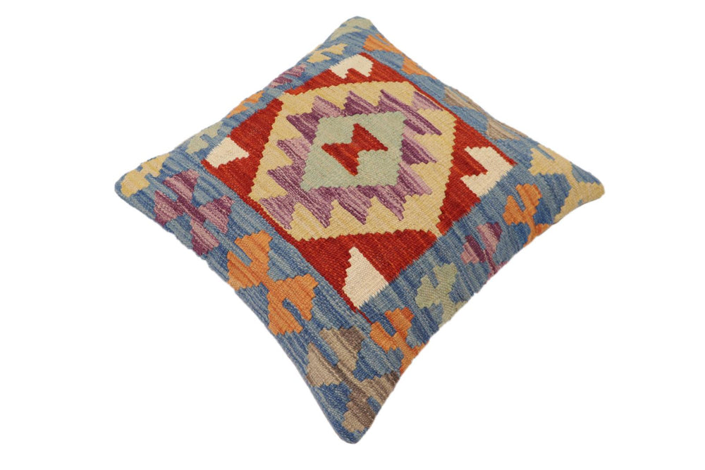 handmade Traditional Pillow Blue Rust Hand-Woven SQUARE 100% WOOL Hand woven turkish pillow2 x 2