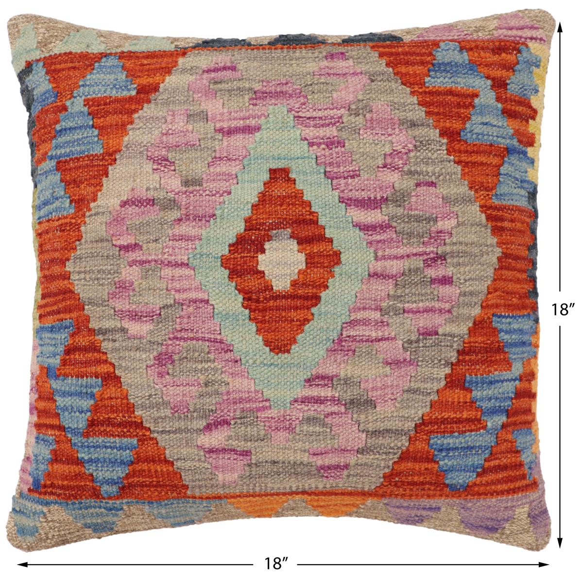 handmade Traditional Pillow Rust Blue Hand-Woven SQUARE 100% WOOL Hand woven turkish pillow2 x 2