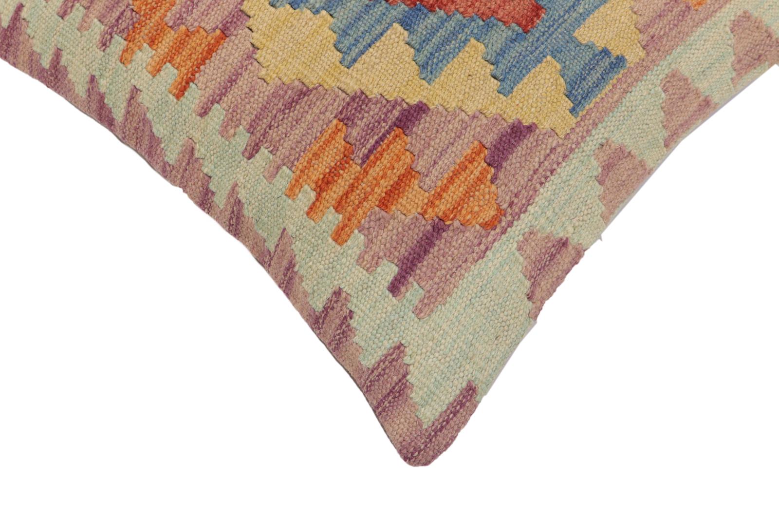 handmade Traditional Pillow Red Blue Hand-Woven SQUARE 100% WOOL  Hand woven turkish pillow  2 x 2