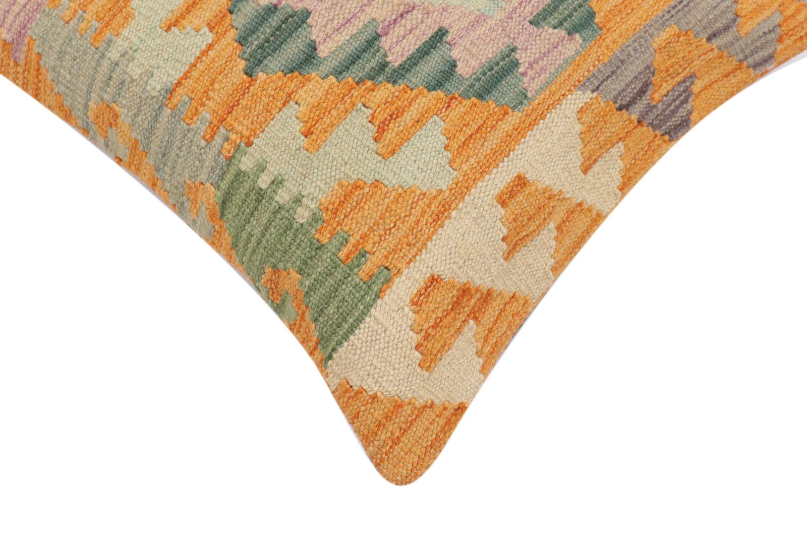handmade Traditional Pillow Orange Blue Hand-Woven SQUARE 100% WOOL Hand woven turkish pillow2 x 2