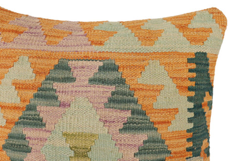 handmade Traditional Pillow Orange Blue Hand-Woven SQUARE 100% WOOL Hand woven turkish pillow2 x 2