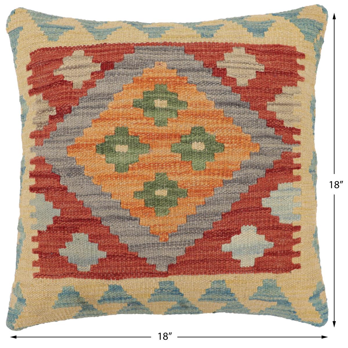 handmade Traditional Pillow Red Blue Hand-Woven SQUARE 100% WOOL Hand woven turkish pillow2 x 2