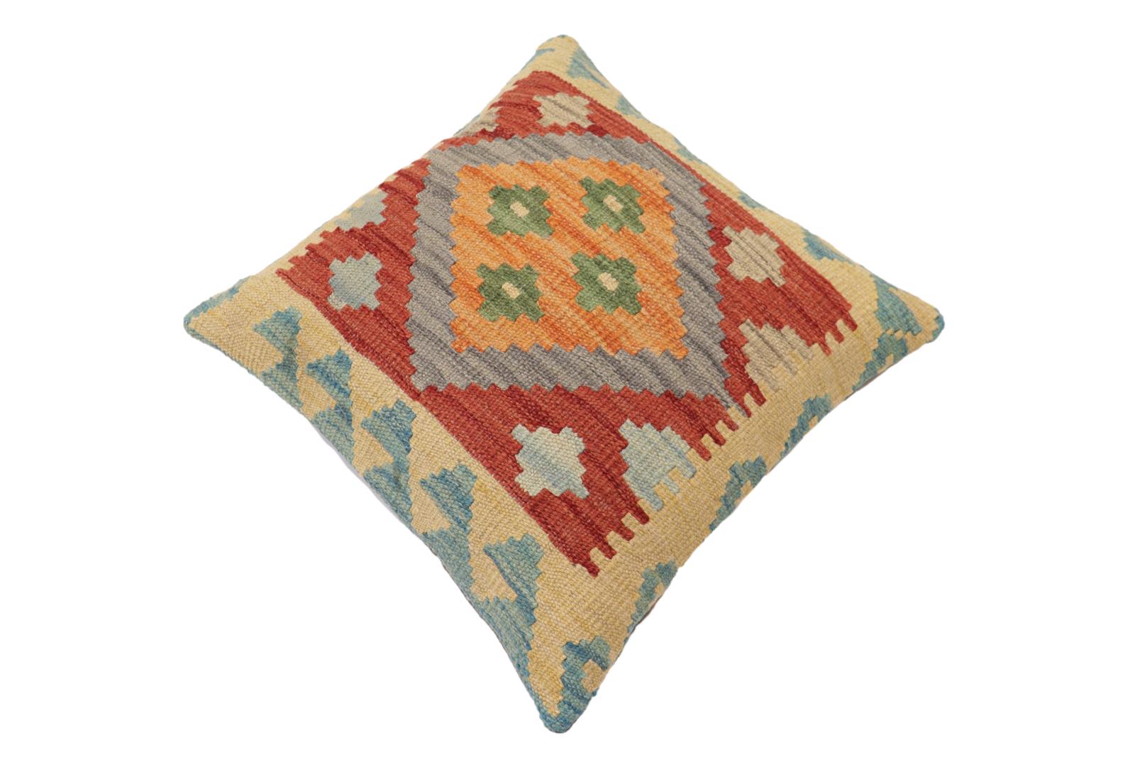 handmade Traditional Pillow Red Blue Hand-Woven SQUARE 100% WOOL Hand woven turkish pillow2 x 2