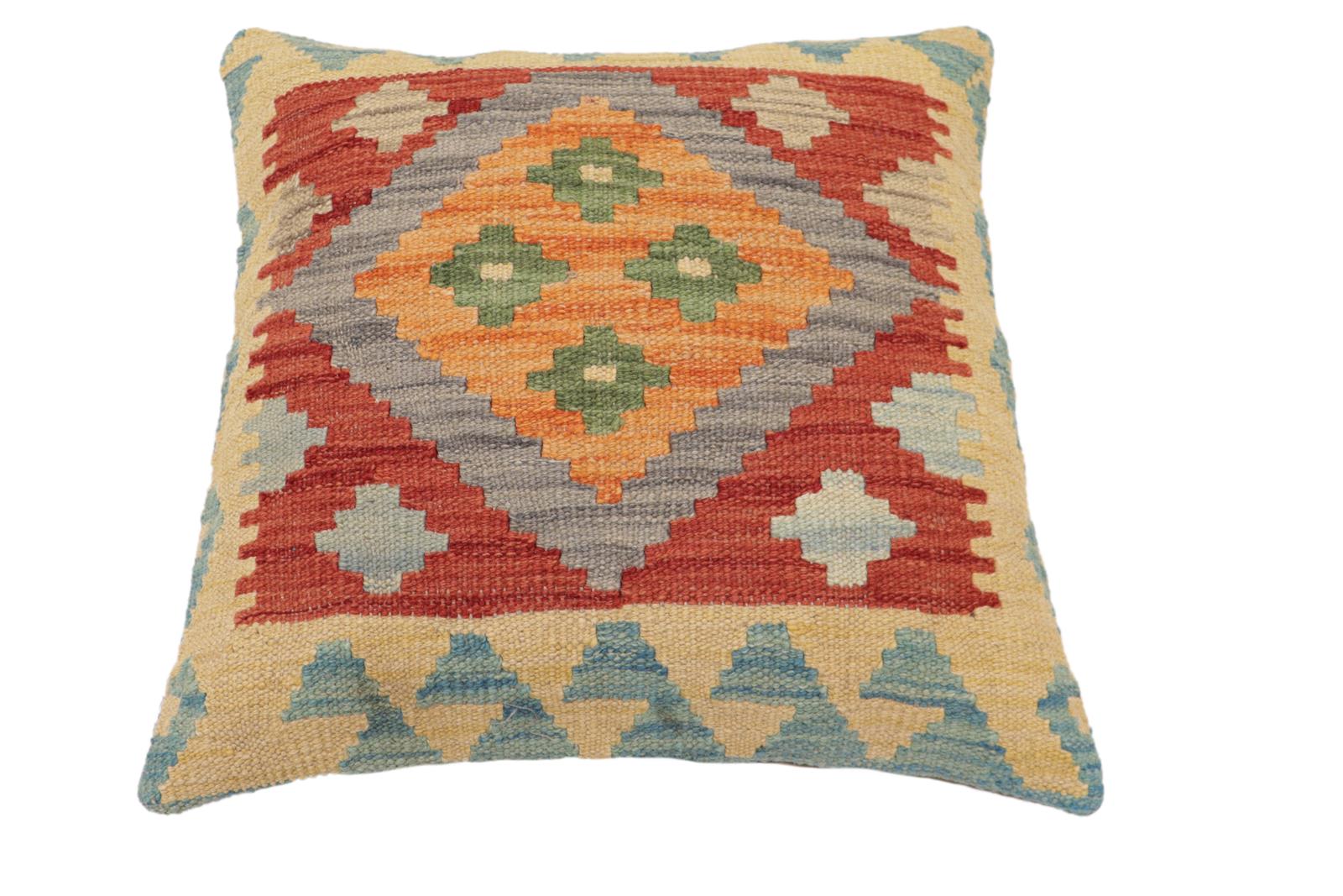 handmade Traditional Pillow Red Blue Hand-Woven SQUARE 100% WOOL Hand woven turkish pillow2 x 2
