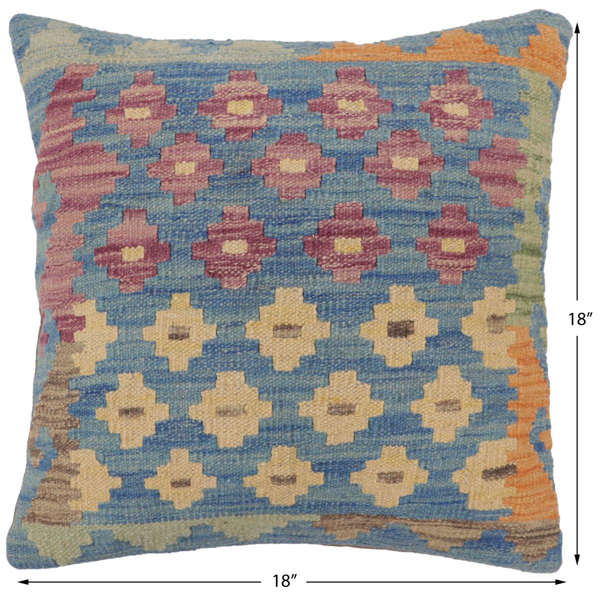 handmade Traditional Pillow Blue Beige Hand-Woven SQUARE 100% WOOL Hand woven turkish pillow2 x 2