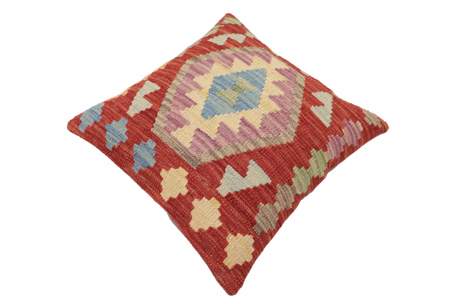 handmade Traditional Pillow Red Blue Hand-Woven SQUARE 100% WOOL Hand woven turkish pillow2 x 2