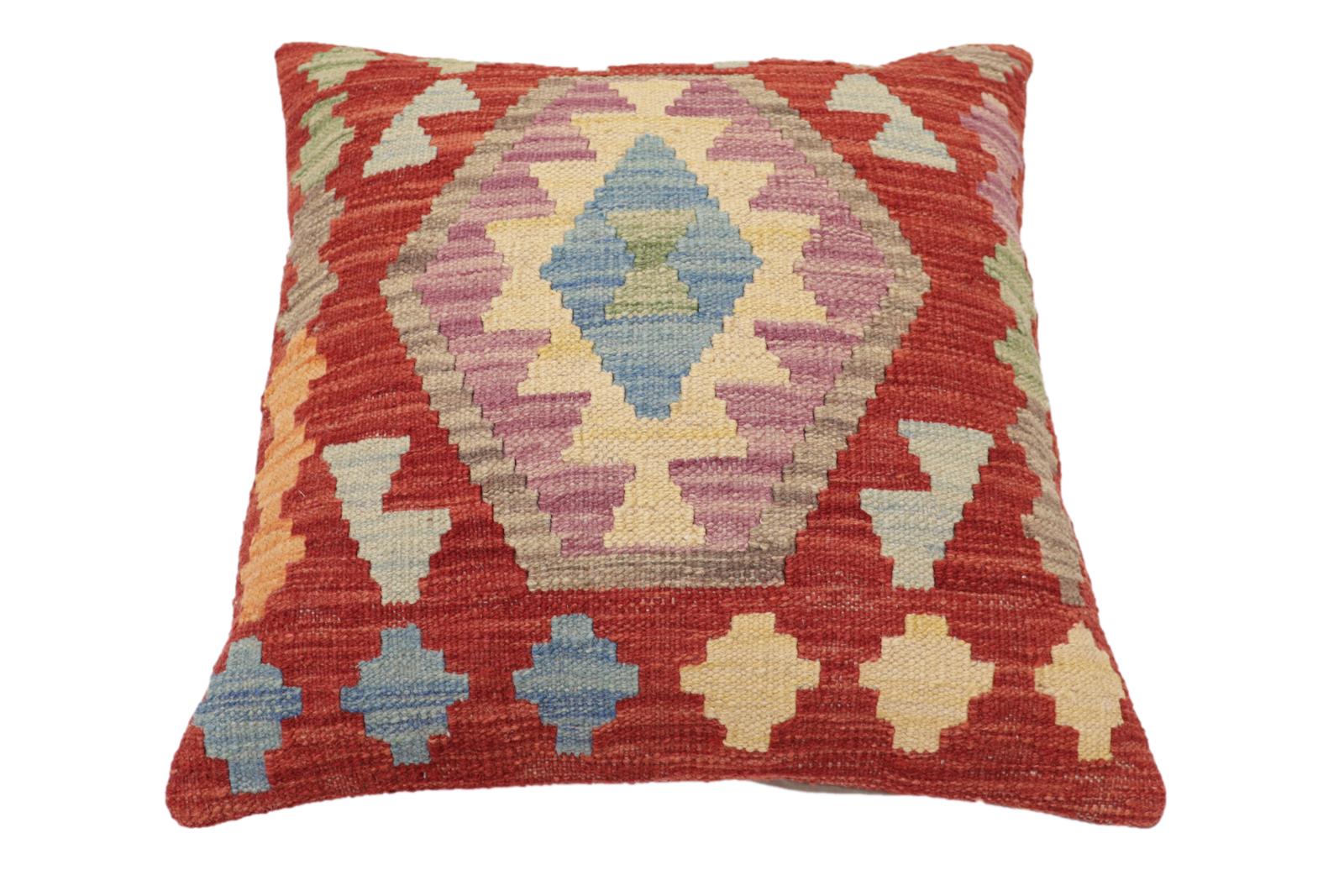 handmade Traditional Pillow Red Blue Hand-Woven SQUARE 100% WOOL Hand woven turkish pillow2 x 2
