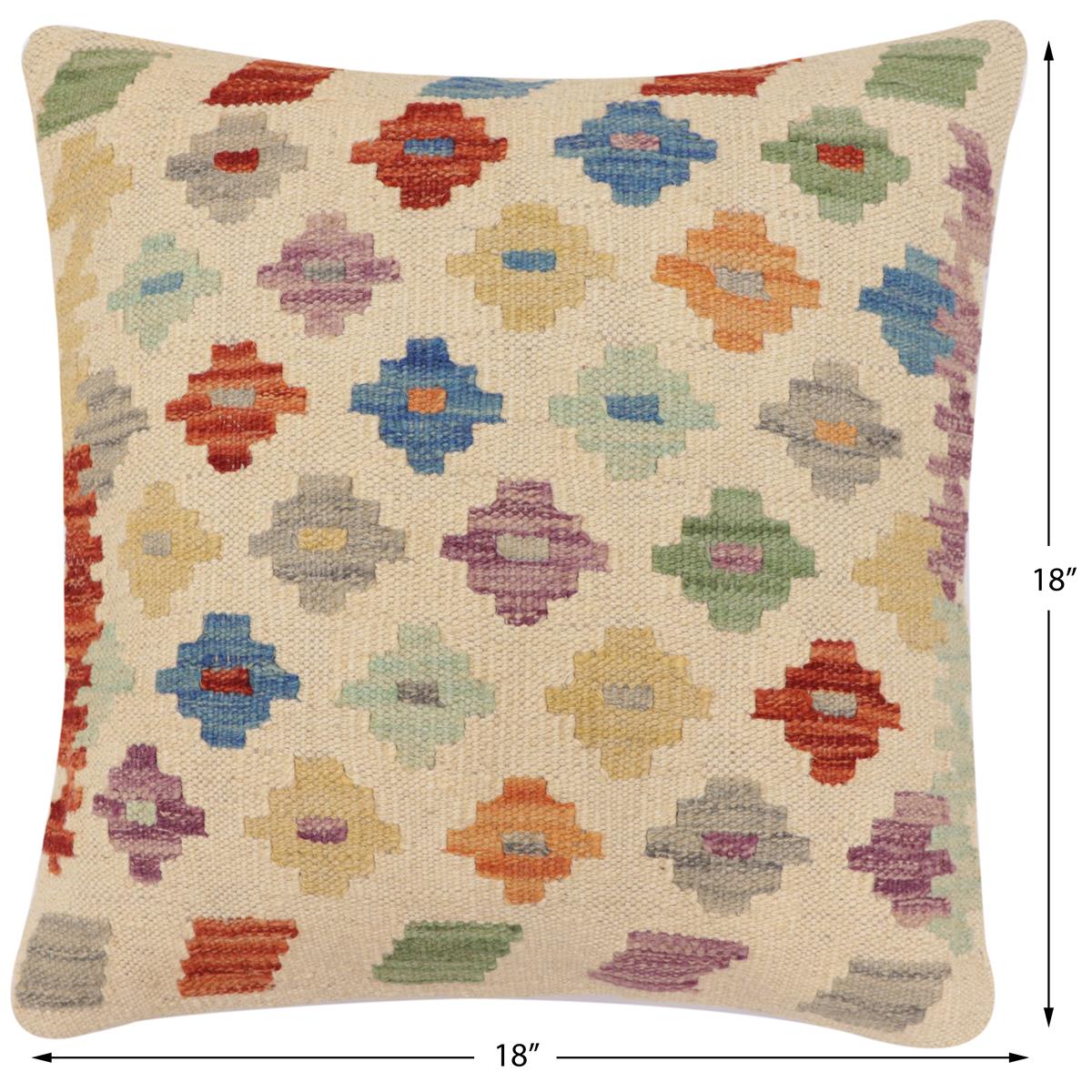 handmade Traditional Pillow Beige Rust Hand-Woven SQUARE 100% WOOL Hand woven turkish pillow2 x 2