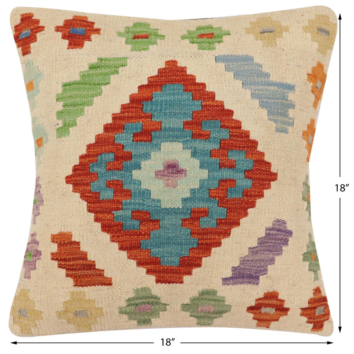 handmade Traditional Pillow Beige Rust Hand-Woven SQUARE 100% WOOL Hand woven turkish pillow2 x 2