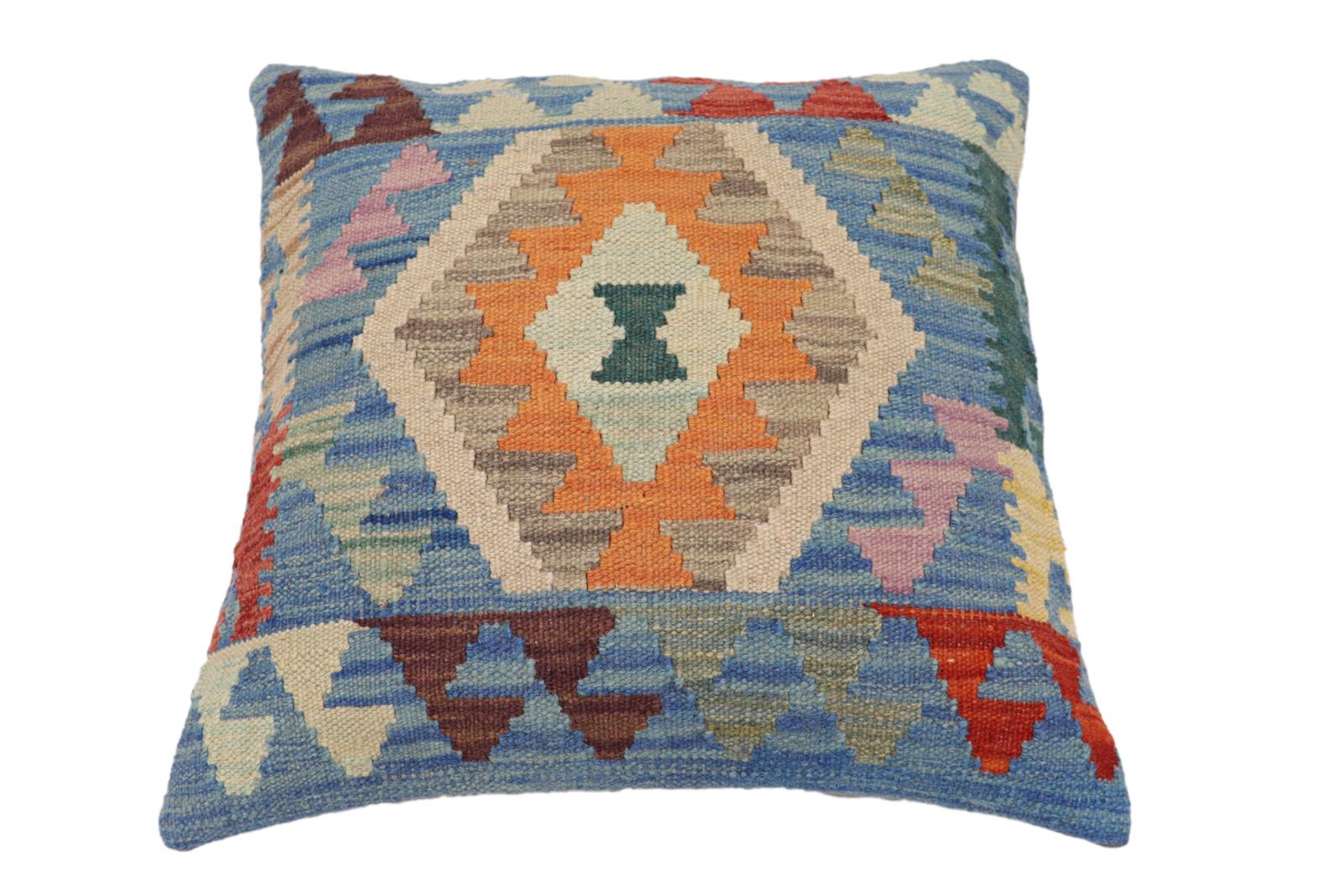 handmade Traditional Pillow Blue Red Hand-Woven SQUARE 100% WOOL Hand woven turkish pillow2 x 2