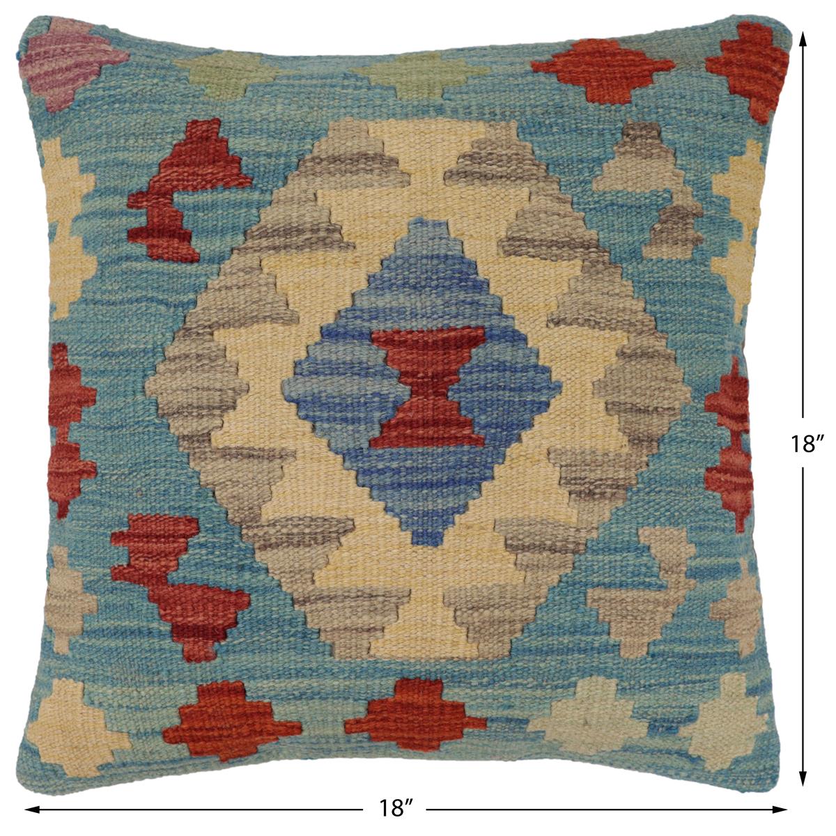 handmade Traditional Pillow Blue Red Hand-Woven SQUARE 100% WOOL Hand woven turkish pillow2 x 2