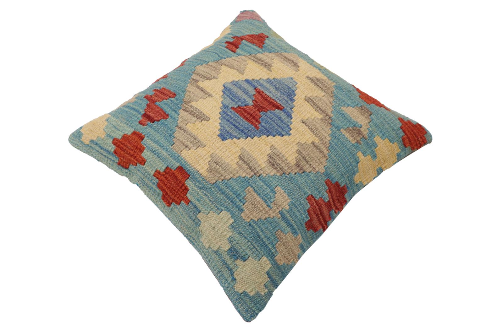 handmade Traditional Pillow Blue Red Hand-Woven SQUARE 100% WOOL Hand woven turkish pillow2 x 2