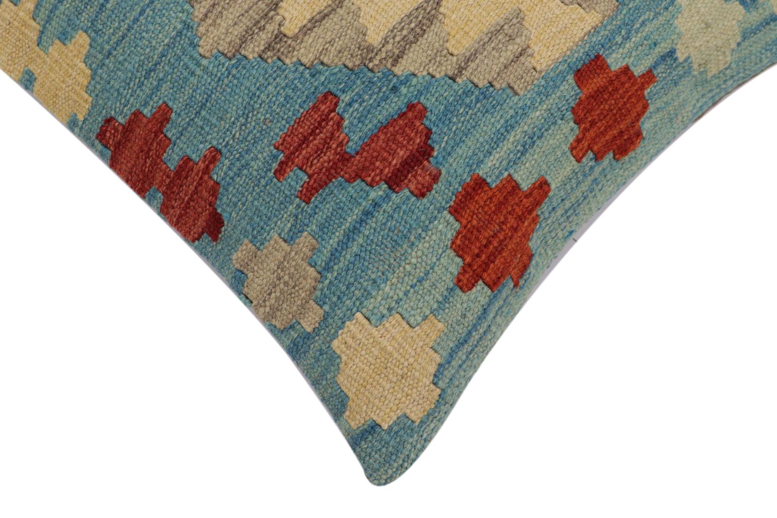 handmade Traditional Pillow Blue Red Hand-Woven SQUARE 100% WOOL Hand woven turkish pillow2 x 2