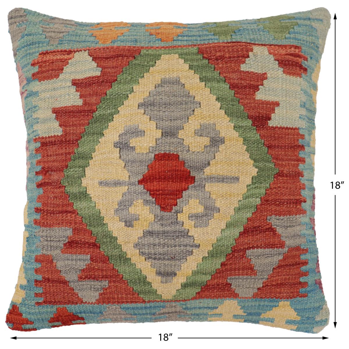 handmade Traditional Pillow Red Blue Hand-Woven SQUARE 100% WOOL Hand woven turkish pillow2 x 2