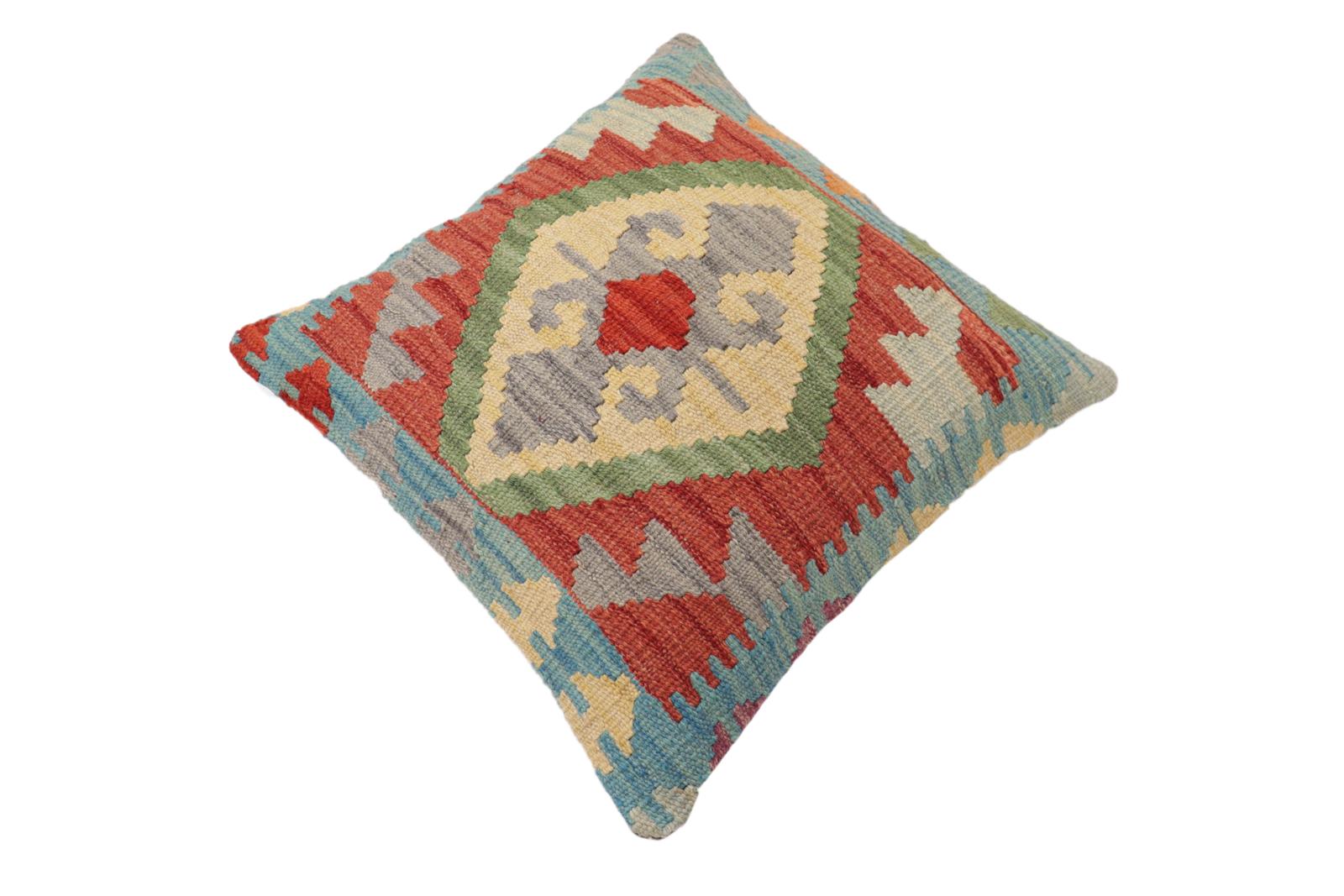 handmade Traditional Pillow Red Blue Hand-Woven SQUARE 100% WOOL Hand woven turkish pillow2 x 2