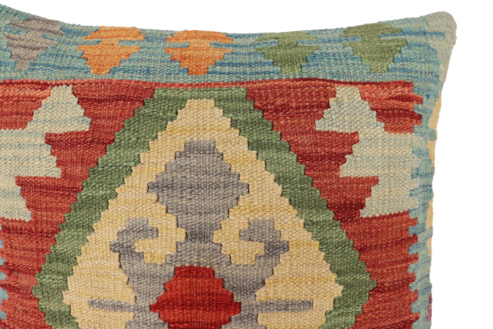 handmade Traditional Pillow Red Blue Hand-Woven SQUARE 100% WOOL Hand woven turkish pillow2 x 2