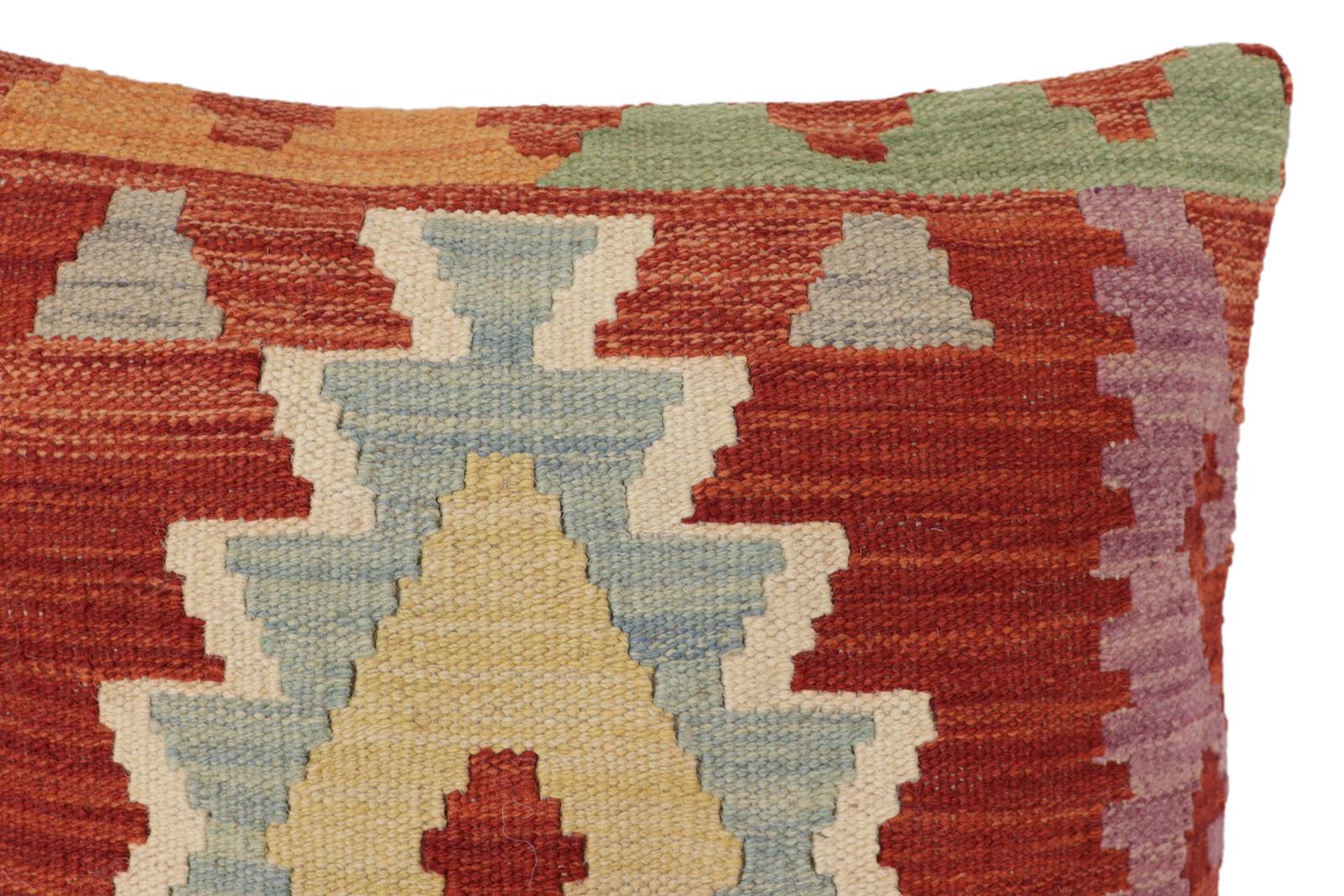 handmade Traditional Pillow Rust Blue Hand-Woven SQUARE 100% WOOL Hand woven turkish pillow2 x 2