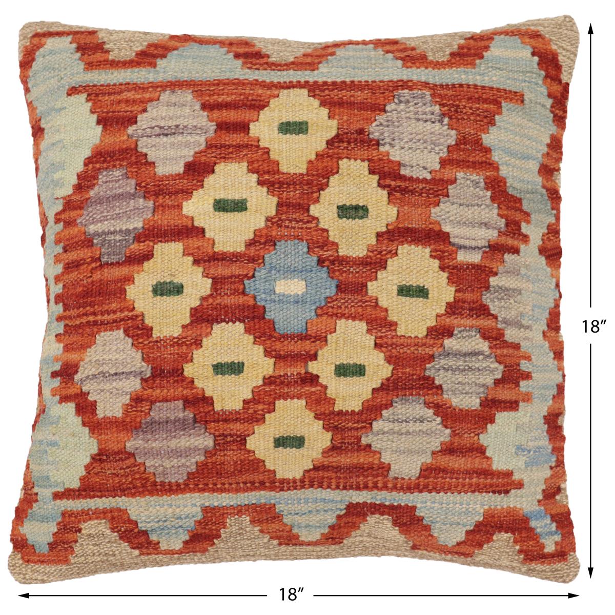 handmade Traditional Pillow Rust Blue Hand-Woven SQUARE 100% WOOL Hand woven turkish pillow2 x 2