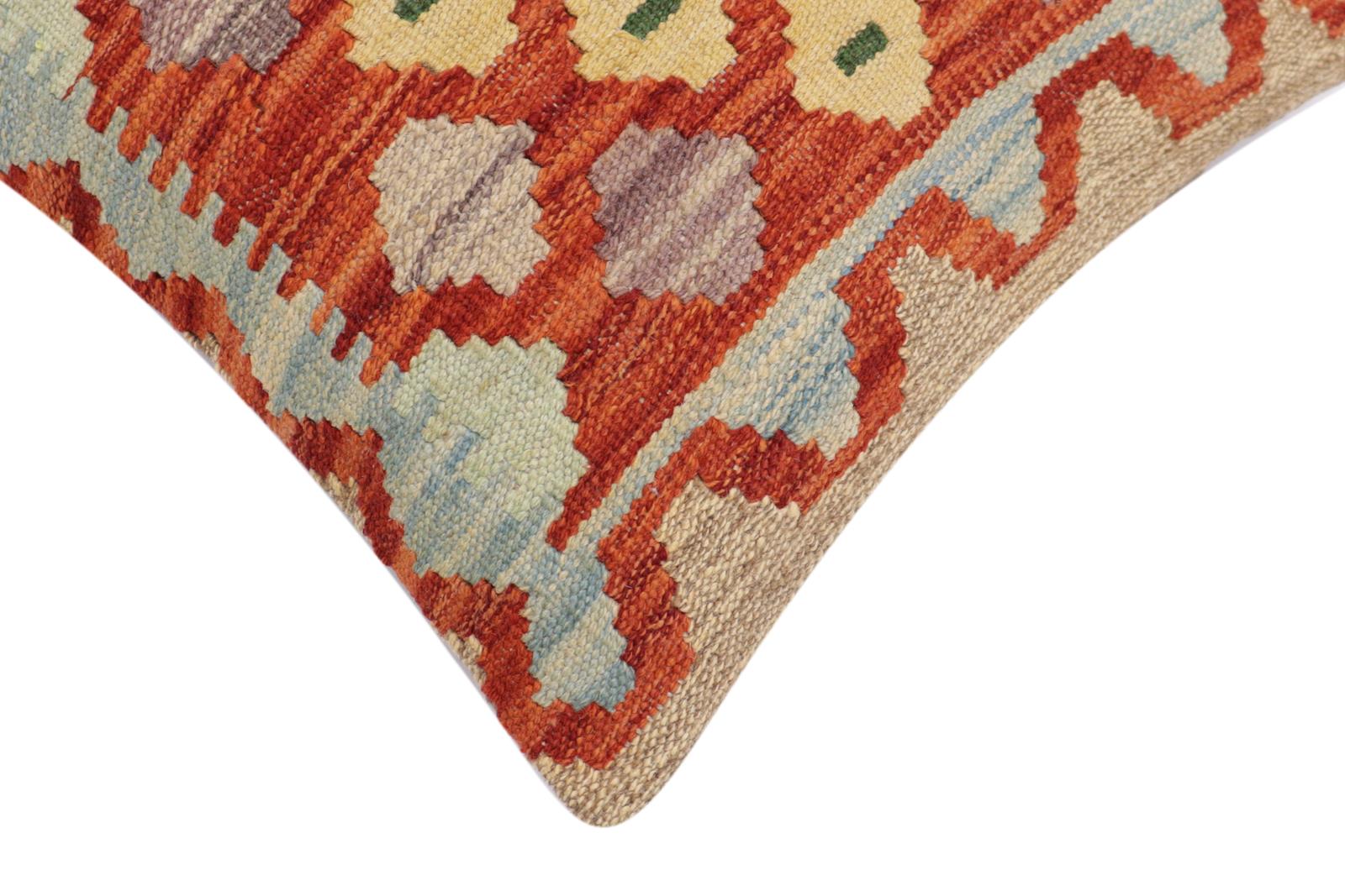 handmade Traditional Pillow Rust Blue Hand-Woven SQUARE 100% WOOL Hand woven turkish pillow2 x 2