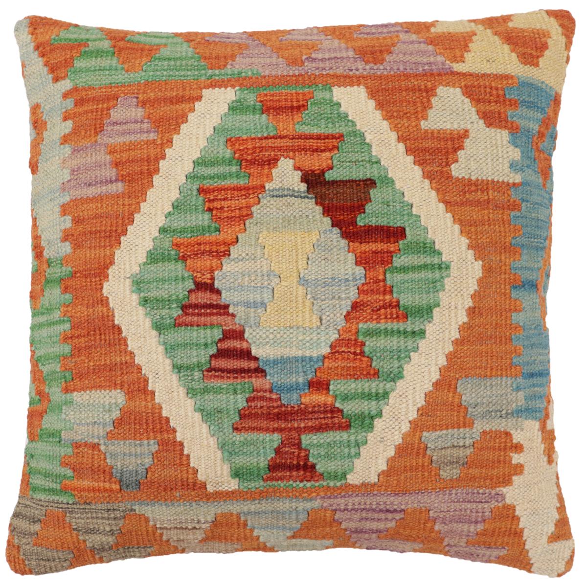 handmade Traditional Pillow Rust Blue Hand-Woven SQUARE 100% WOOL Hand woven turkish pillow2 x 2