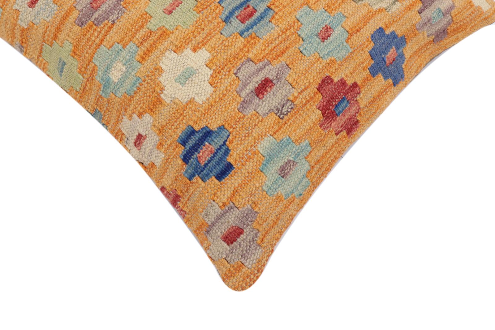 handmade Traditional Pillow Orange Red Hand-Woven SQUARE 100% WOOL Hand woven turkish pillow2 x 2