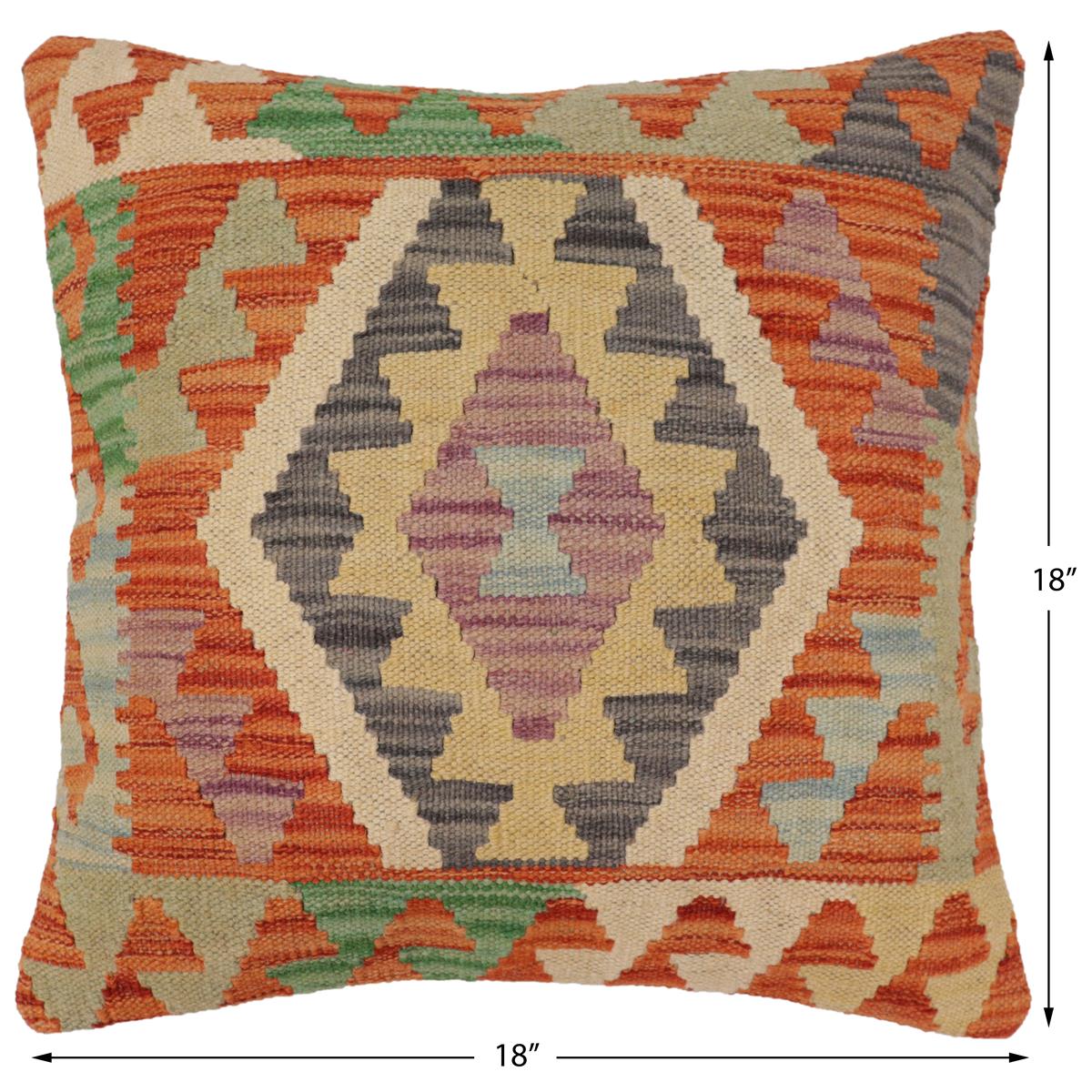 handmade Traditional Pillow Rust Blue Hand-Woven SQUARE 100% WOOL Hand woven turkish pillow2 x 2