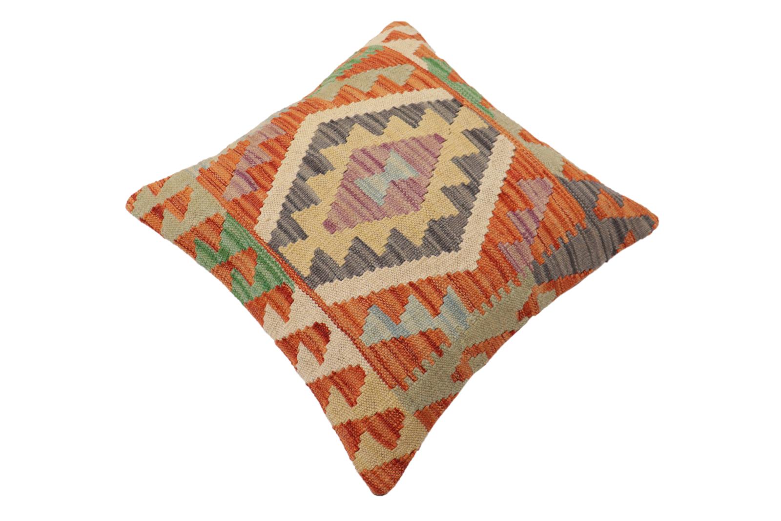 handmade Traditional Pillow Rust Blue Hand-Woven SQUARE 100% WOOL Hand woven turkish pillow2 x 2