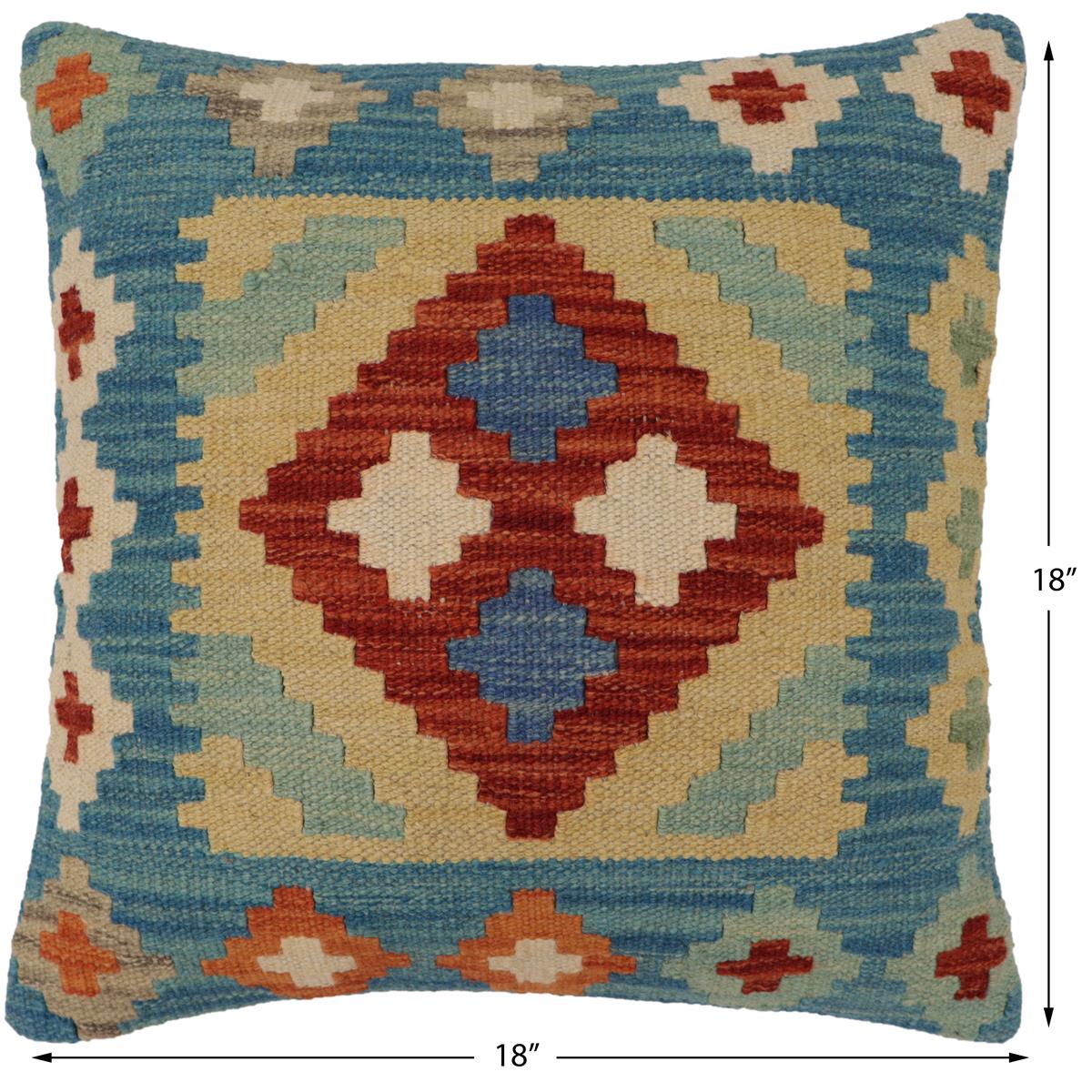 handmade Traditional Pillow Blue Rust Hand-Woven SQUARE 100% WOOL Hand woven turkish pillow2 x 2