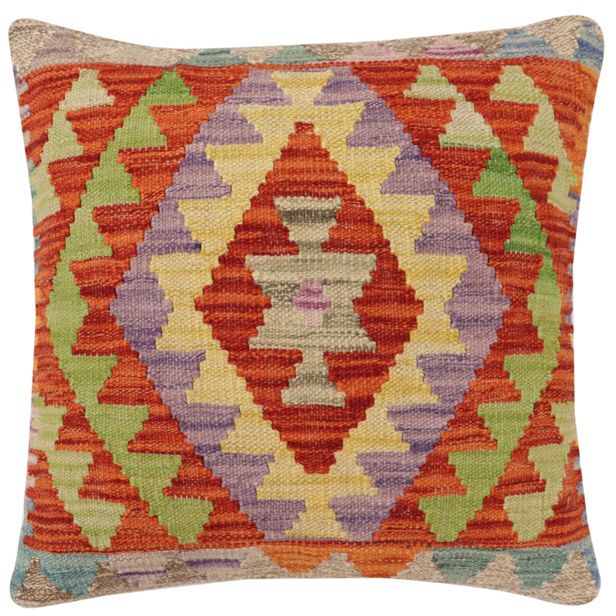 handmade Traditional Pillow Rust Blue Hand-Woven SQUARE 100% WOOL Hand woven turkish pillow2 x 2