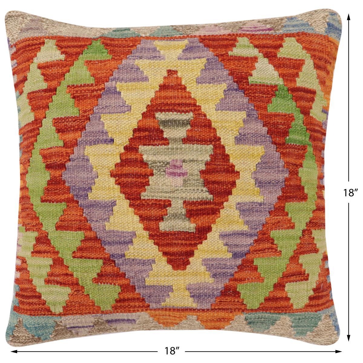 handmade Traditional Pillow Rust Blue Hand-Woven SQUARE 100% WOOL Hand woven turkish pillow2 x 2