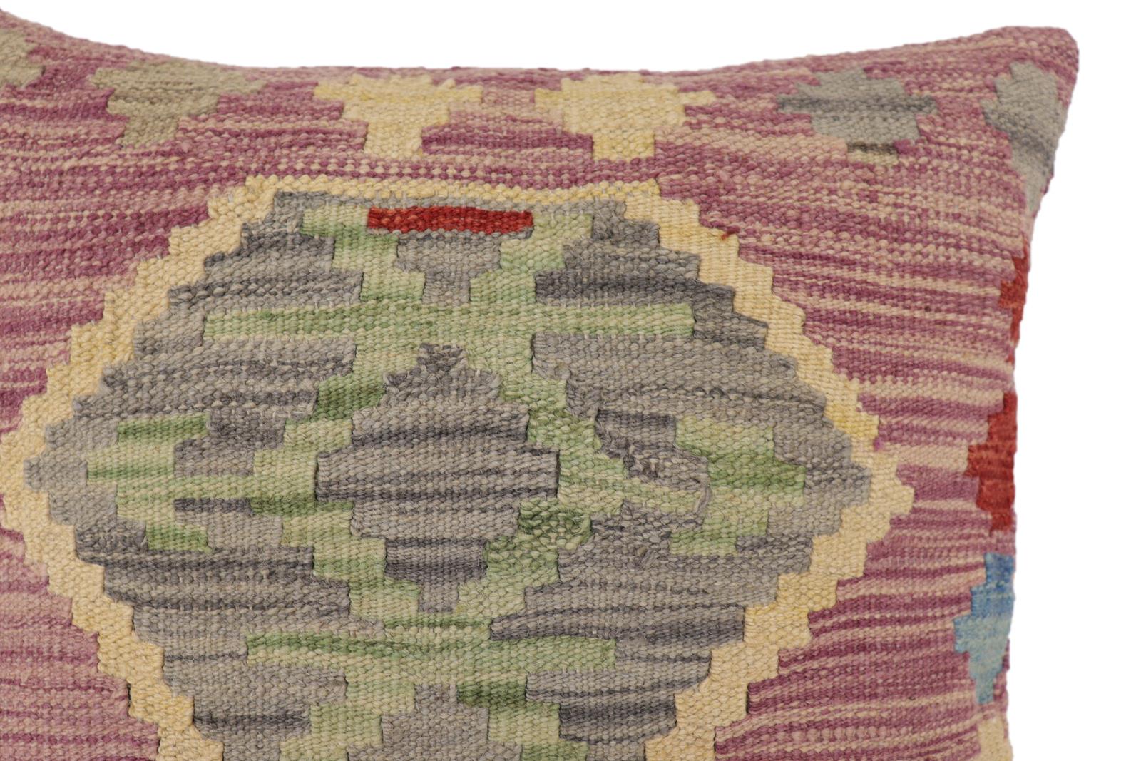 handmade Traditional Pillow Purple Gray Hand-Woven SQUARE 100% WOOL Hand woven turkish pillow2 x 2