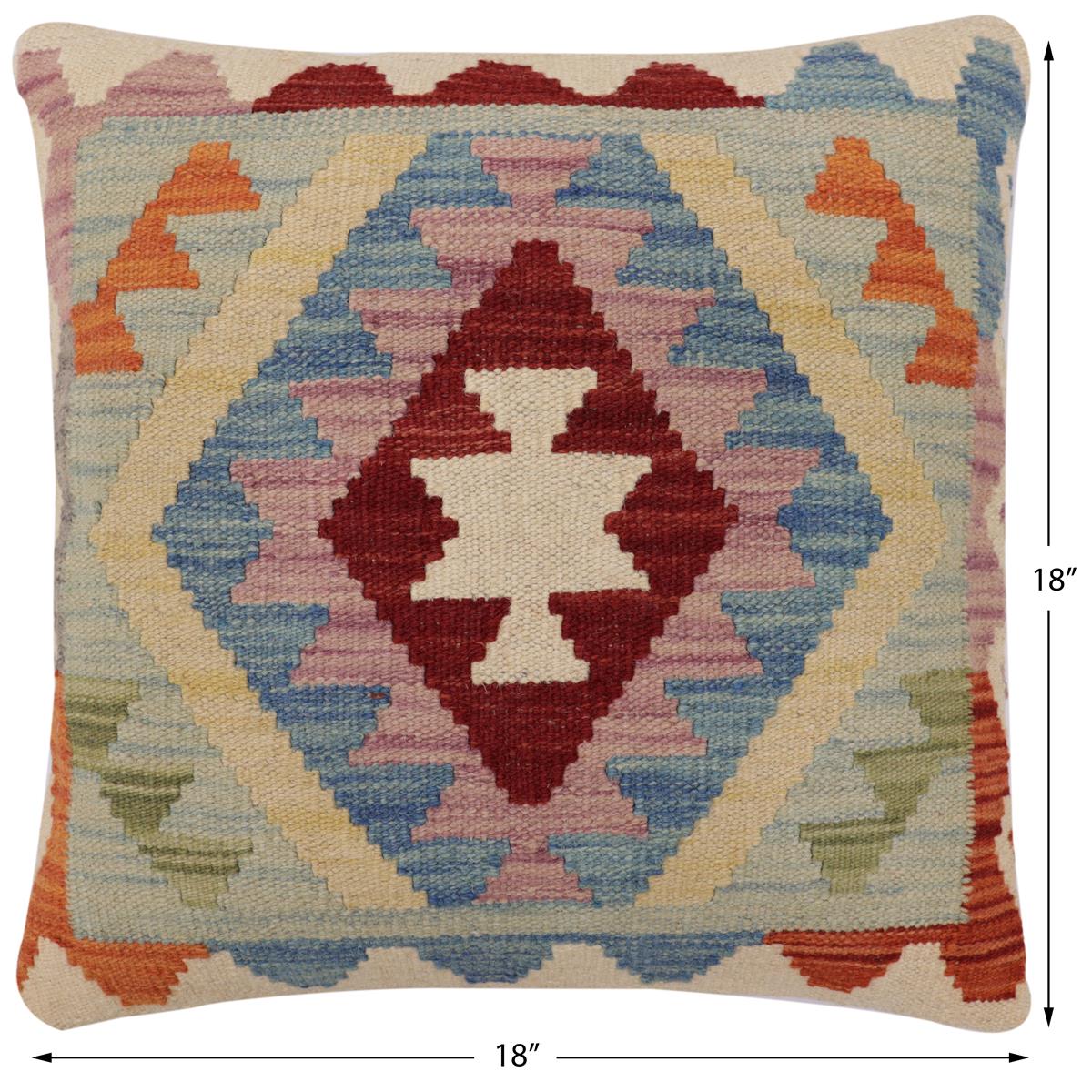 handmade Traditional Pillow Blue Red Hand-Woven SQUARE 100% WOOL Hand woven turkish pillow2 x 2