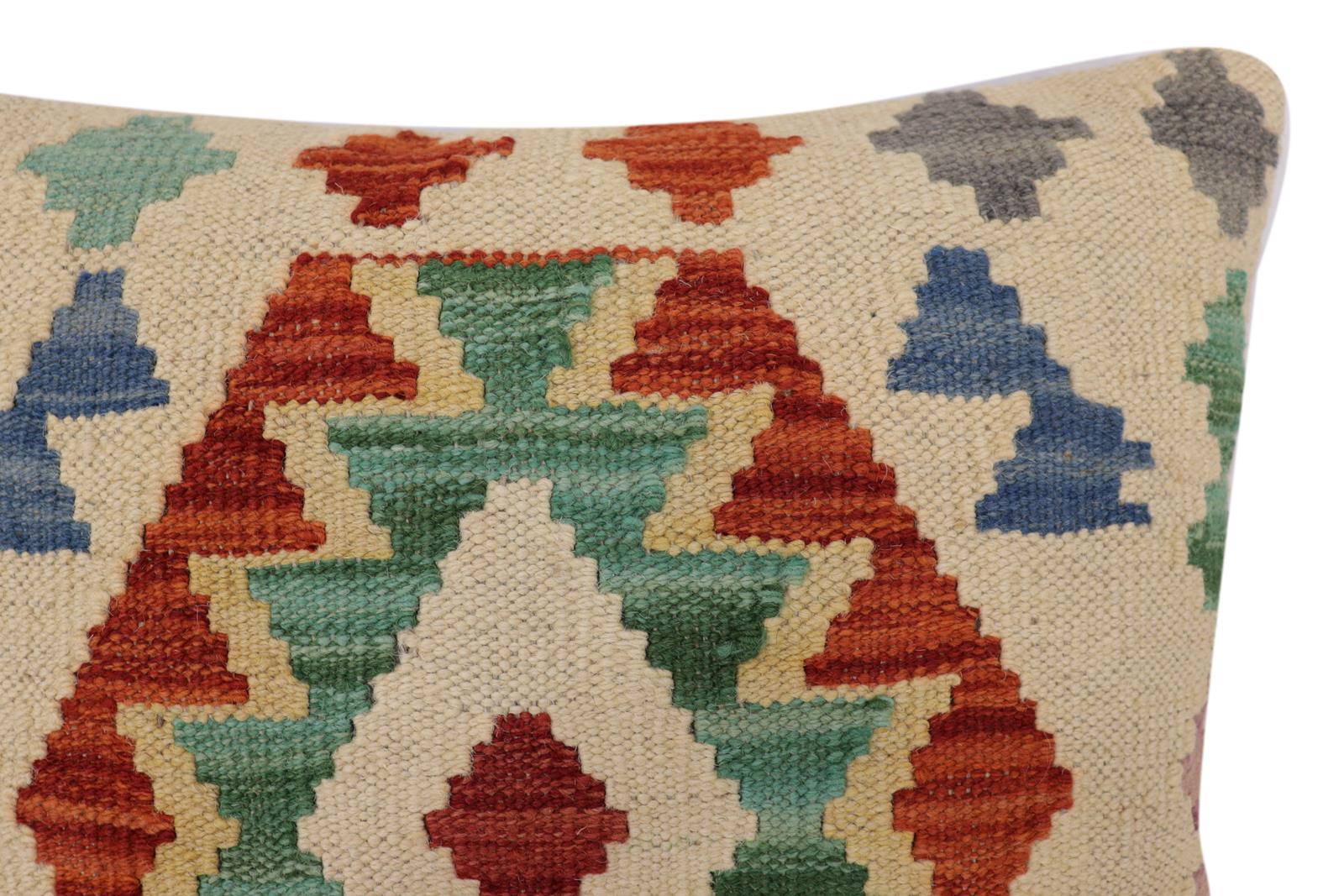 handmade Traditional Pillow Beige Rust Hand-Woven SQUARE 100% WOOL  Hand woven turkish pillow  2 x 2