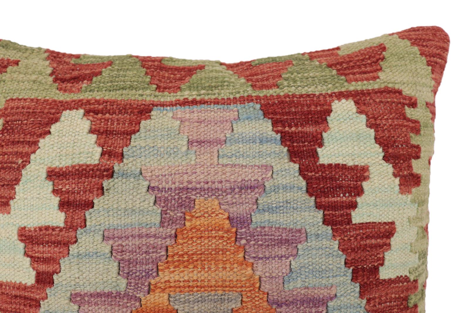 handmade Traditional Pillow Red Blue Hand-Woven SQUARE 100% WOOL  Hand woven turkish pillow  2 x 2