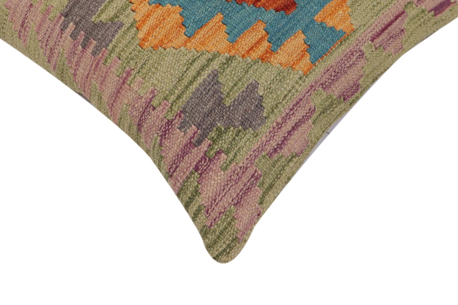 handmade Traditional Pillow Rust Blue Hand-Woven SQUARE 100% WOOL  Hand woven turkish pillow  2 x 2