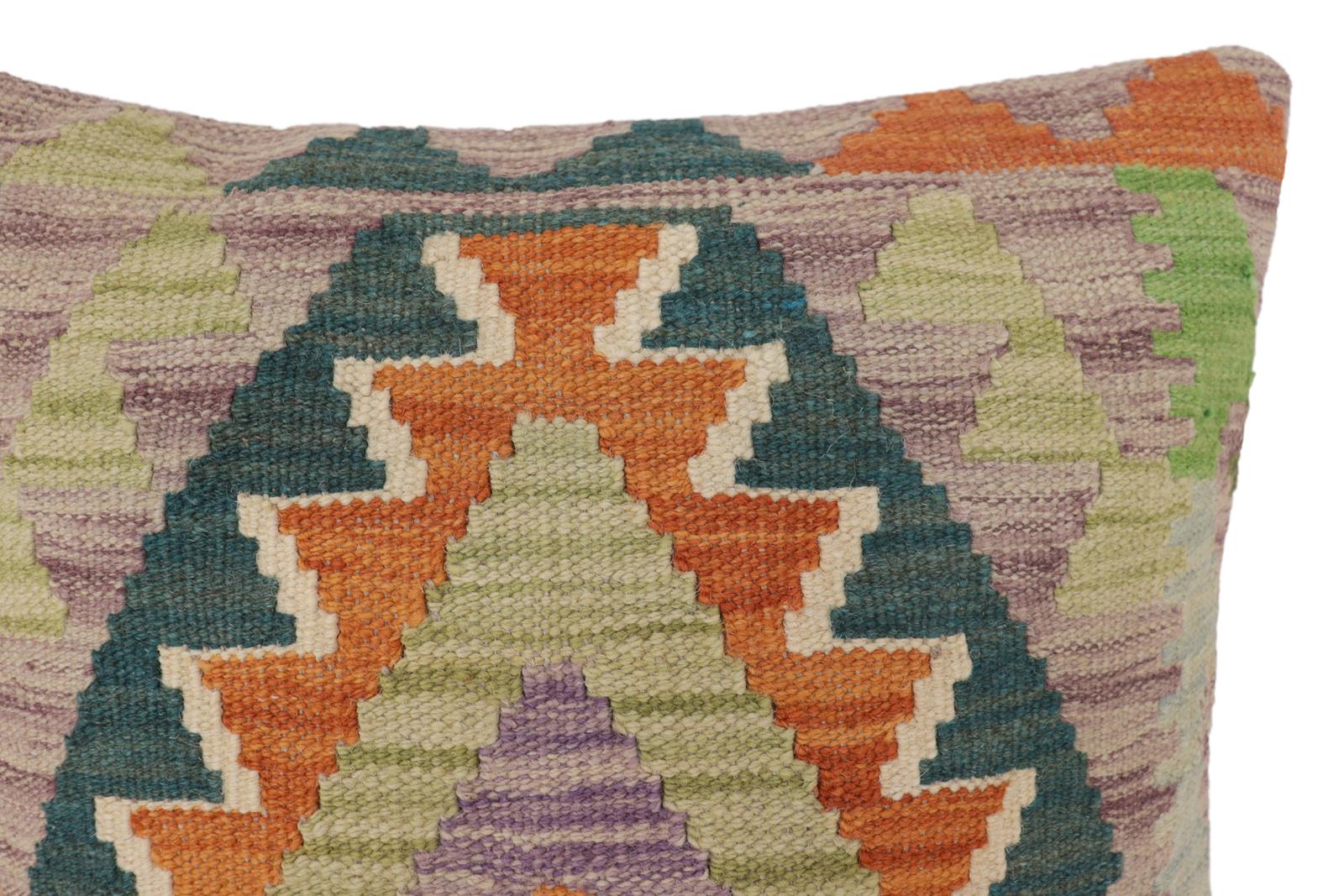 handmade Traditional Pillow Rust Blue Hand-Woven SQUARE 100% WOOL Hand woven turkish pillow2 x 2