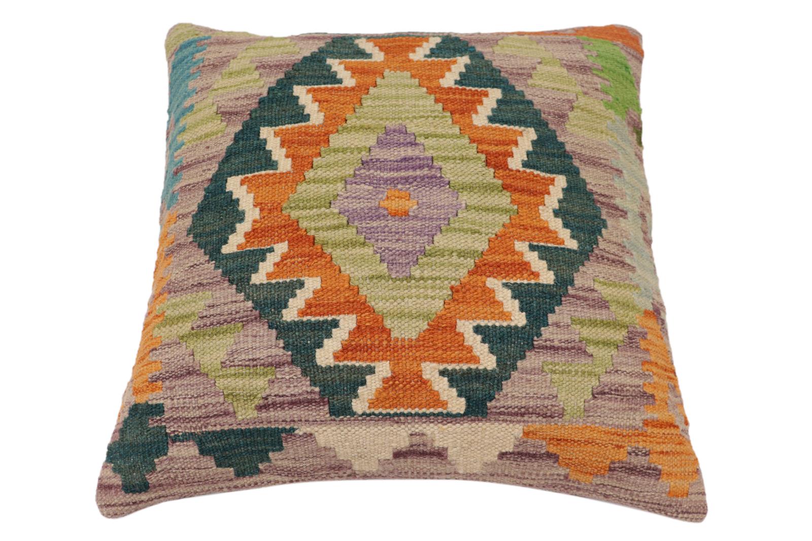 handmade Traditional Pillow Rust Blue Hand-Woven SQUARE 100% WOOL Hand woven turkish pillow2 x 2