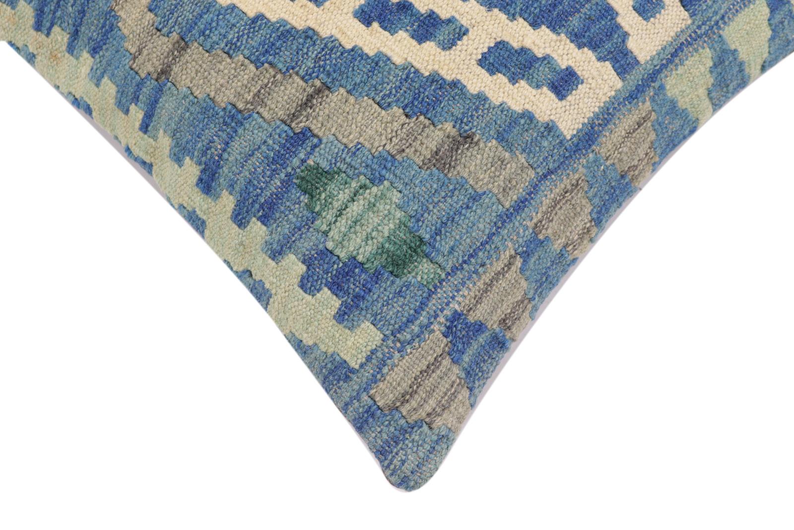 handmade Traditional Pillow Blue Gray Hand-Woven SQUARE 100% WOOL Hand woven turkish pillow2 x 2