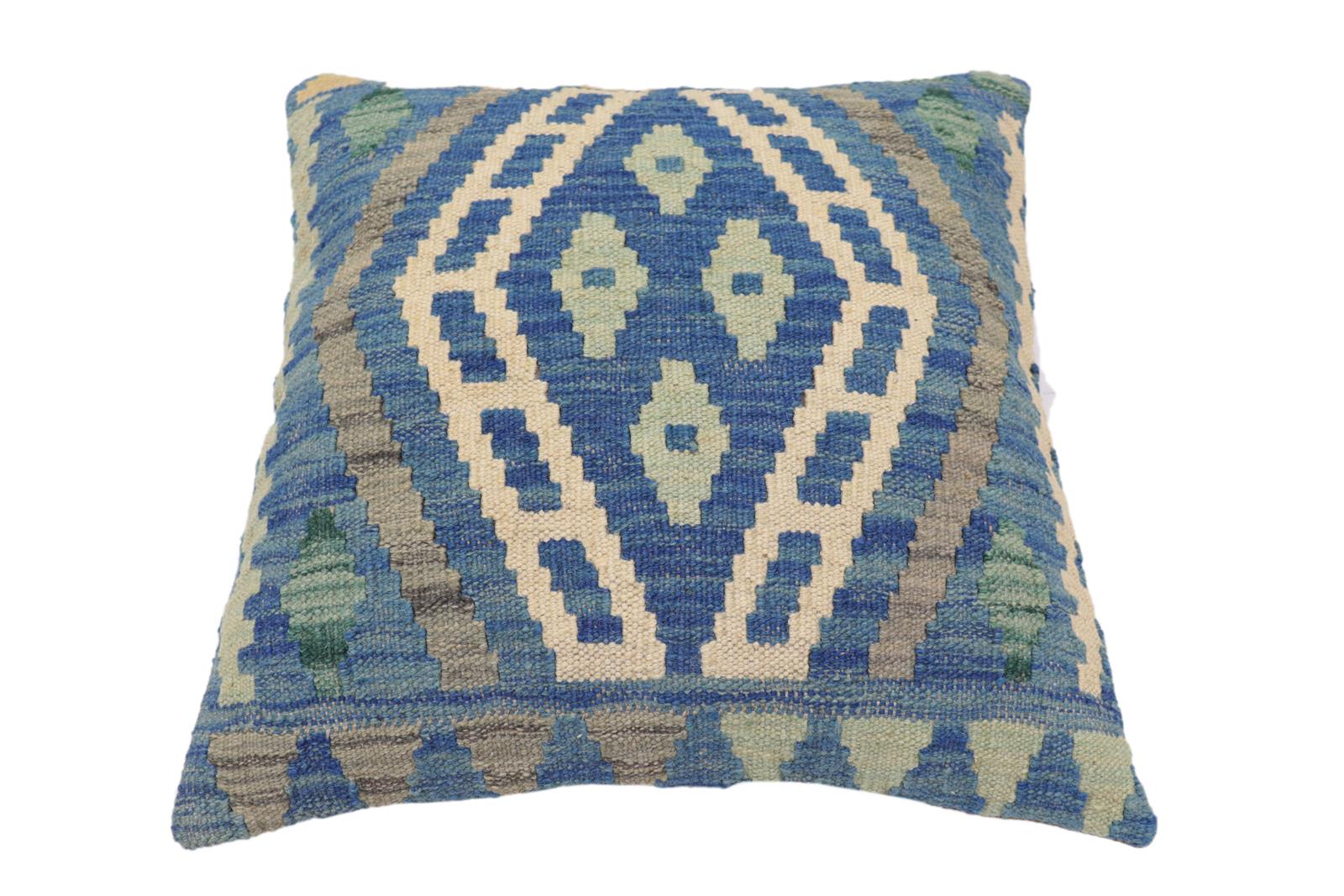 handmade Traditional Pillow Blue Gray Hand-Woven SQUARE 100% WOOL Hand woven turkish pillow2 x 2
