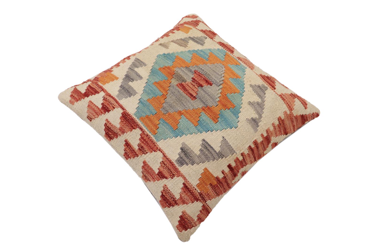 handmade Traditional Pillow Beige Red Hand-Woven SQUARE 100% WOOL Hand woven turkish pillow2 x 2