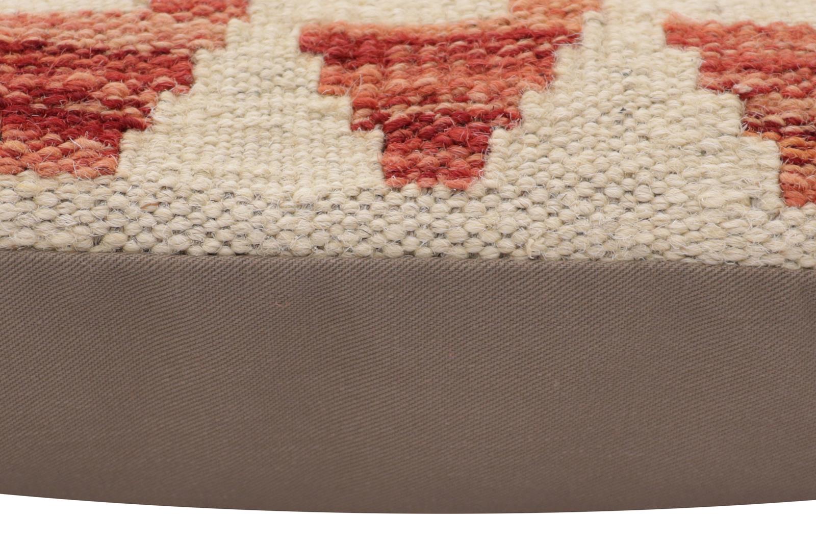 handmade Traditional Pillow Beige Red Hand-Woven SQUARE 100% WOOL Hand woven turkish pillow2 x 2