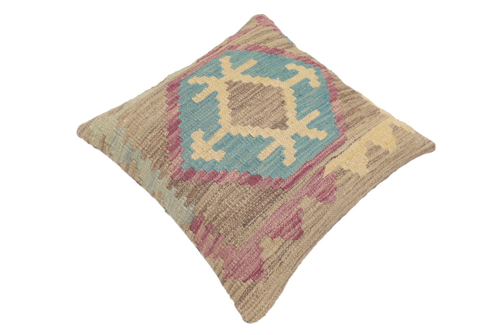 handmade Traditional Pillow Blue Purple Hand-Woven SQUARE 100% WOOL Hand woven turkish pillow2 x 2