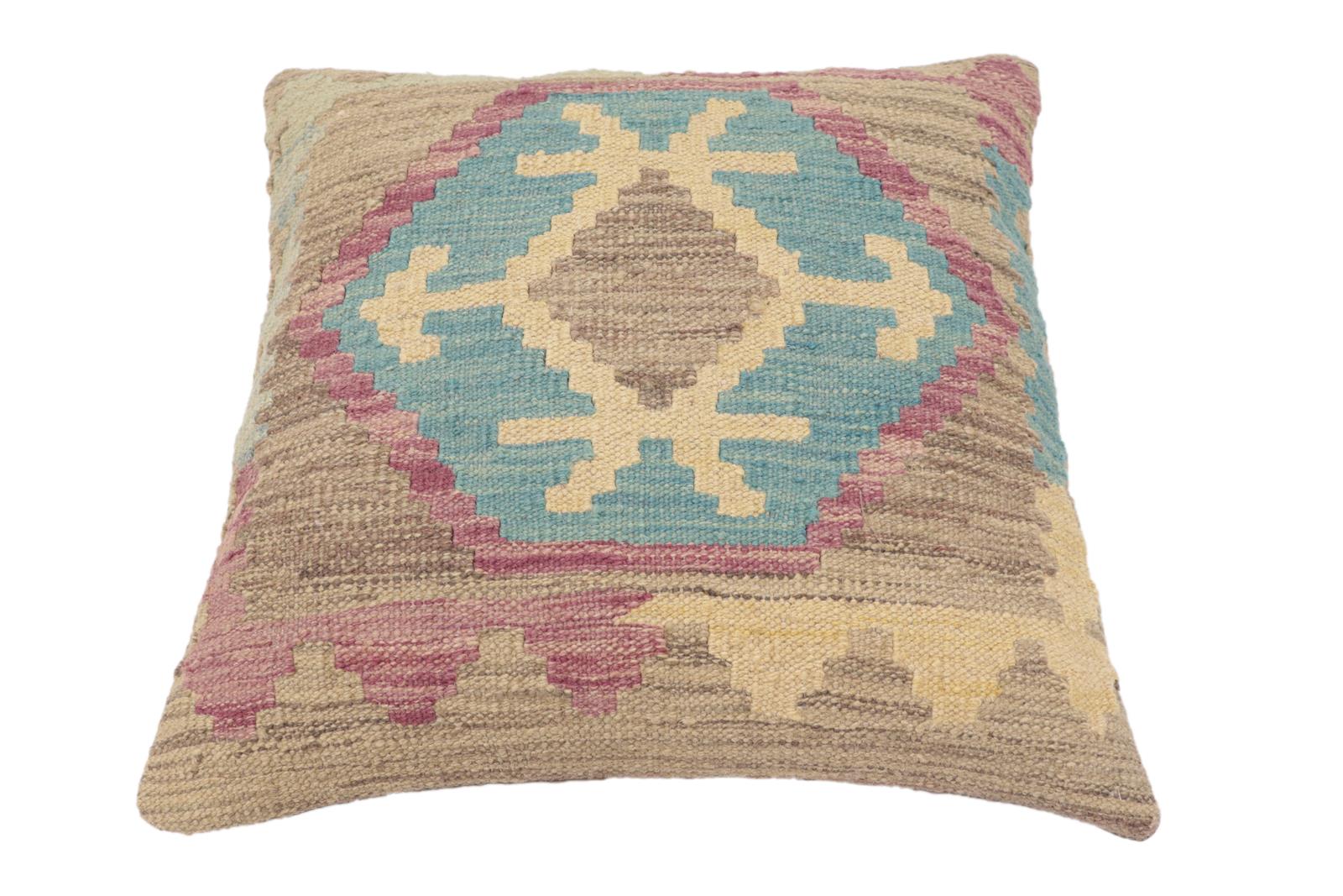 handmade Traditional Pillow Blue Purple Hand-Woven SQUARE 100% WOOL Hand woven turkish pillow2 x 2