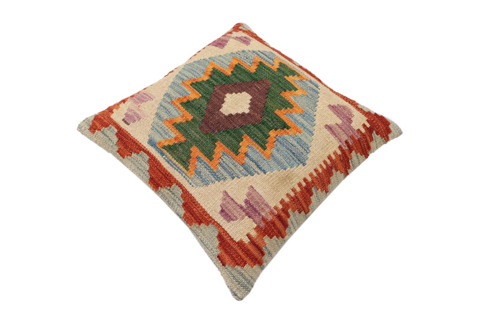 handmade Traditional Pillow Blue Rust Hand-Woven SQUARE 100% WOOL Hand woven turkish pillow2 x 2